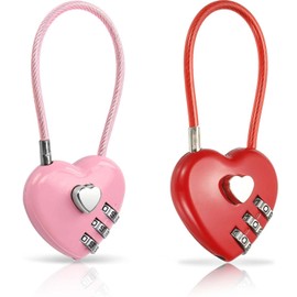 2 Pcs Pink Combination Lock, Red Heart Shape Padlock, Couple Padlock, Durable Portable, for Sports Locker Lock, Jewelry Boxes, Luggage, Fence, Backpack, Travel Bags, Luggage Accessories