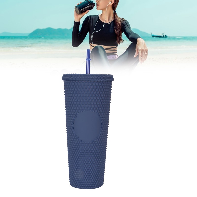 Coffee Tumbler with Lid and Straw Matte Dark Blue Double