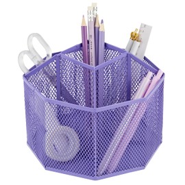 Annova Mesh Desk Organizer Rotating with 5 Compartments for Candy/Pens Office Art Supplies Storage Classroom Home (Purple)