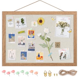 Yettsoy Cork Board Bulletin Board 16.7" x 11", Small Linen Corkboards with Frame for Walls, Cute Picture Display Pin Board Vision Board for Room School Office Bedroom 8 Pushpins Carbonized Black