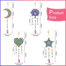 4 Pack Diamond Painting Suncatcher, Diamond Painting Wind Chimes Coldairsoap Double Sided Crystal Gem Paint by Number Diamond Painting for Home Garden Decoration (Style 1)