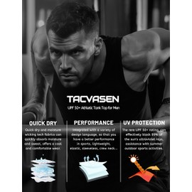 TACVASEN Tank Top for Men Sun Protection Quick Dry Workout Sleeveless Swim Beach Undershirts for Running Training Bodybuilding Yellow