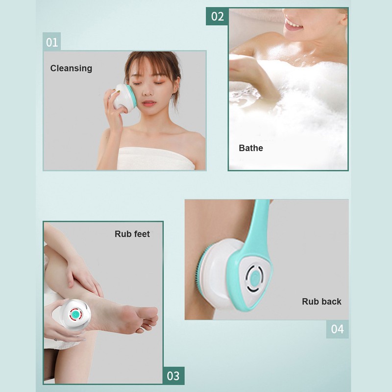 Electric Body Brush Set Rechargeable Long Handle Scrubber Shower Brush