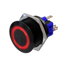 Metzler - Push Button 25 mm - LED Ring Lighting Red - IP67 IK10 - Aluminium - Flat - Solder Connection