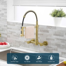 AIMADI Brushed Gold Kitchen Faucet,Wall Mount Faucet 8 Inch Center|2 Handle Commercial Sink Faucet for Modern Kitchens Luxury Style