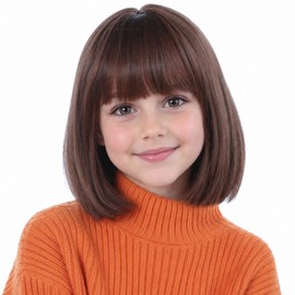 Kids Brown Bob Wig with Bangs Girls Short Brunette Wig