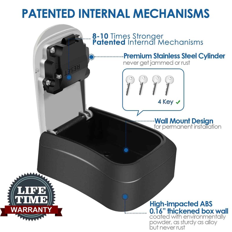 GIVERARE Key Lock Box Combination, 4-Digit Lockbox Wall Mount Outside,