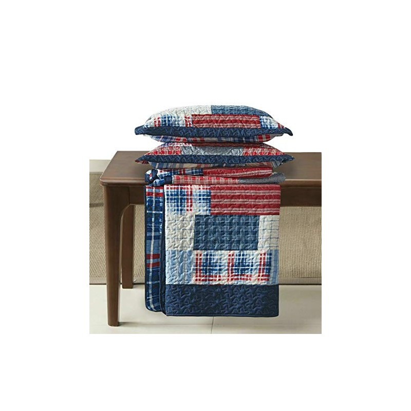 Luxury 3PCs Patchwork Printed Quilted Modern Bedspread Bed Throw Comforter
