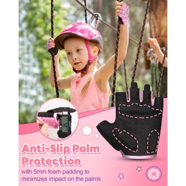 RIGWARL Kids Bike Gloves for Age 2-9, Fingerless Gloves Kids with Protective Cushion, Adjustable Workout Glove for Cycling Fishing Scooter