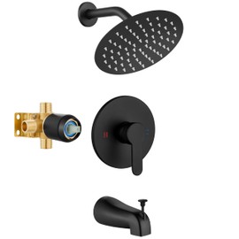 Airuida Bathroom Tub Shower Faucet Set Shower Head and Handle Set Bathtub Faucet Set Complete with Rough-in Valve Trim Kit with 8 Inch Round Shower Head,Matte Black