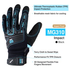 DEX FIT Work Gloves MG310 Impact, Durable, Heavy Duty Grip, Anti-Vibration, Shock Absorbing, Comfort Fit, Touchscreen Capable, Washable; Black S (7) 1 Pair