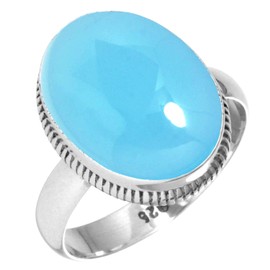 Jeweloporium 925 Silver Ring for Women Size S 1/2 Blue Chalcedony Stone Costume Silver Ring Mothers' Day Gift Vintage Jewelry