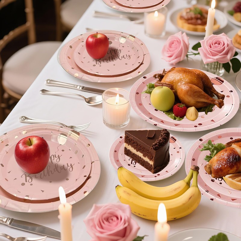 Birthday Party Tableware, Pink Supplies, Party Dinnerware Sets