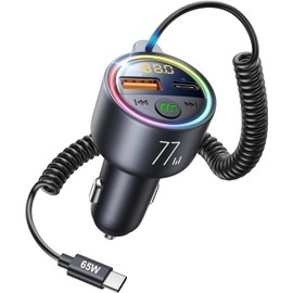 (Advanced Model) FM Transmitter, Bluetooth Car (Fast Charging, PD65W, USB & Type-C QC3.0), Bluetooth 5.4, Car Charger, Siri & Google Assistant Compatible, Hands-free Calling, Bluetooth/U-Disk Support