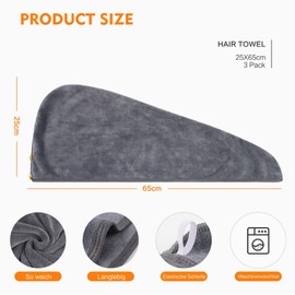 KinHwa Microfibre Hair Towels Wrap Super Absorbent 65x25 Cm Large Dry Hair Turban for Women Wet Long Thick Hair 3 Pack Dark