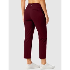 SANTINY Women's Pants with 3 Pockets 7/8 High Waisted Stretch Ankle Pants for Women Golf Casual Travel Athletic Work (Wine_M)