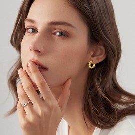 PHNIBIRD Women's Gold Earrings, 14 Carat Gold-Plated Hoop Earrings, with Zirconia, Waterproof, Golden Earrings, Gold Jewellery for Women and Girls, Sterling Silver, Cubic Zirconia