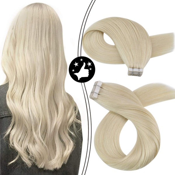 Moresoo Tape in Hair Extensions Blonde Human Hair 20inch Platinum Blonde Real Hair Extensions Straight Thick Hair 20Pieces/50Grams Platinum Blonde Tape in Hair Extensions