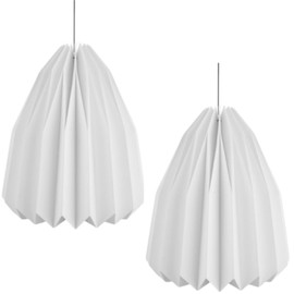 LDXDRU 2 Pack Ceiling Paper Lamp Shade, 33 x 38cm White Hanging Handmade Paper Lampshade, Modern Origami Lantern Light Shade for Kitchen Bedroom Living Room Restaurant Hotel
