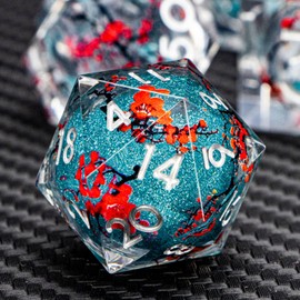 ARUOHHA DND Resin Dice Plum Blossom Liquid Core Blue Sharp Edge Polyhedral Dice Set with Gift Box, Compatible with Dungeons Dragons Role Playing Game D and D Dice Set D20 D12 D10 D6