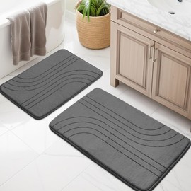 YIHOUSE Bathroom Rugs Sets 2 Piece, Soft Memory Foam Bath Mat Set, Non Slip Bathroom Mats 2 Piece, Machine Washable Bath Rugs Set for Bathroom, Tub, Toilet and Floor (Dark Grey)