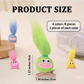 MIUPOO Pinzas para el cabello con pompones esponjosos, accesorios para el día del cabello loco para niñas, pasadores de monstruo pequeños y extravagantes, horquillas para el cabello con pico de pato d