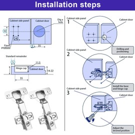 2pcs Soft Close Cabinet Hinge,Cupboard Door Hinges,110 Degree Full Overlay Kitchen Door Hinge,35mm Concealed Kitchen Cabinet Hinges Cabinet Door Plate with Screws