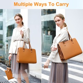 Keyli Laptop Bag for Women 15.6 inch Waterproof Leather Laptop Tote Bag classy Professional Office Work Briefcase Large Capacity Computer Bags Stylish Laptop Sleeve Purse Shoulder Bag 3pcs Sets Brown