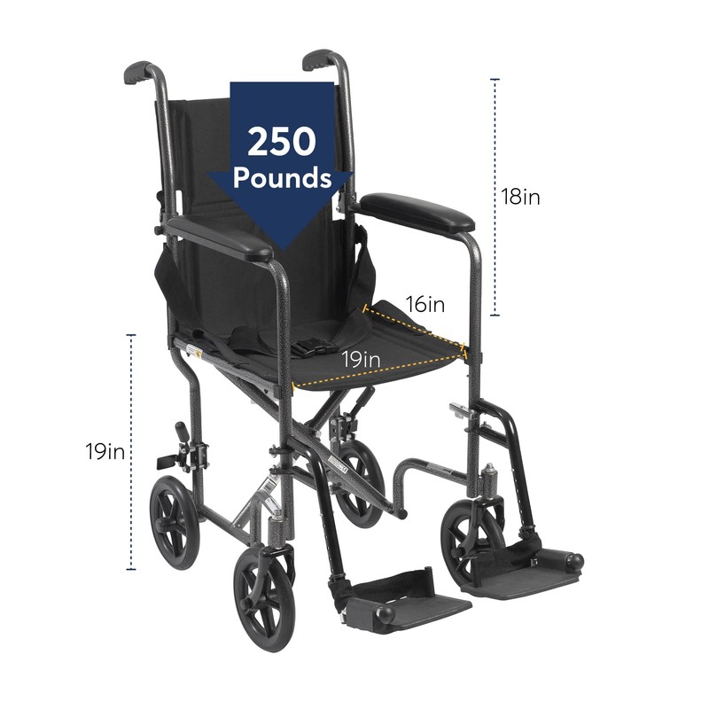 Drive Medical TR39E-SV Lightweight Folding Transport Wheelchair with Swing-Away Footrest,
