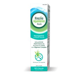 Rinazina Aquamarina Plus, Soluzione Ipertonica di Acqua di mare con Algomer complex. Dona sollievo dalla congestione nasale e pulisce le cavità nasali, 125 ml