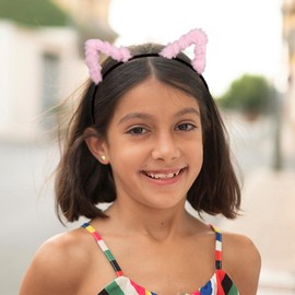 WHAVEL Cat Ears Headband Cute Cat Headband Fluffy Cat Ears (Pink)