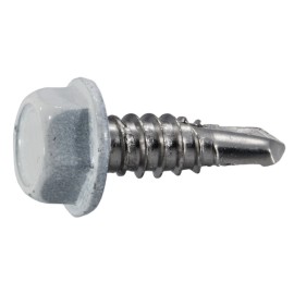 Unbranded #14-13 x 3/4" White 410 Stainless Hex Head Self-Drilling Screws (6 pcs.)