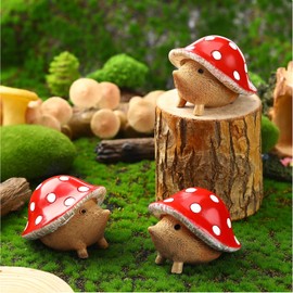 Suzile 3 Pcs Resin Hedgehogs Mushroom Figurines Large Fairy Outdoor Garden Accessories Animals Sculpture Hedgehogs Mushroom Garden Statues for Micro Landscape Plant Pots Bonsai Craft Decor, Red