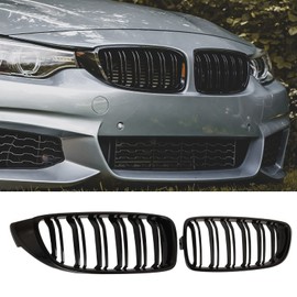 BILLDIO F32 Grille - Front Kidney Grille Compatible with 2014-2020 4 Series F32/F33/F36 428i 430i 435i 440i，2015-2019 F82 F83 M4 3 Series F80 M3 Double Slats Glossy Black