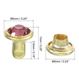 QUARKZMAN Pack of 100 Golden Pink Rhinestone Rivets, 6 mm / 0.24 Inch Leather Craft Rivets Crystal Rivets Metal Double Cap Rhinestone Rivets Rivets for DIY Leather Crafts Making Purse Clothing
