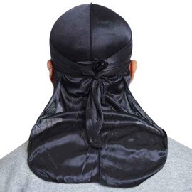 Essential Aura New Premium Luxe Silky Durags for Men/Long Straps/Long Tail/Durag for Women/Silky Liner/Wave Cap (1pck) Black