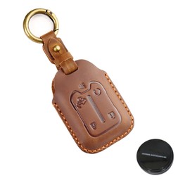 SIEVEN Key Fob Cover, Compatible with Chevy Silverado 1500 2500HD 3500HD and GMC Sierra 2023 2022 2021 2020 2019, Remote Car Key Protector Case with Keychain, Comes with a Leather Conditioner (Brown)