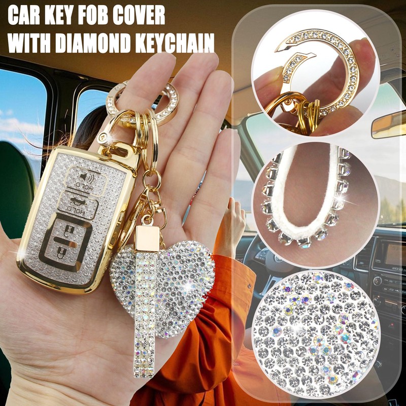 Simocky Key Fob Cover with Heart Keychain, Girly Car Key