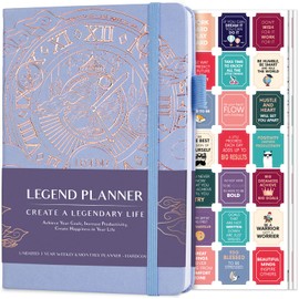 Legend Planner – Deluxe Weekly & Monthly Life Planner to Hit Your Goals & Live Happier. Organizer Notebook & Productivity Journal. A5 Hardcover, Undated – Start Any Time + Stickers – Periwinkle