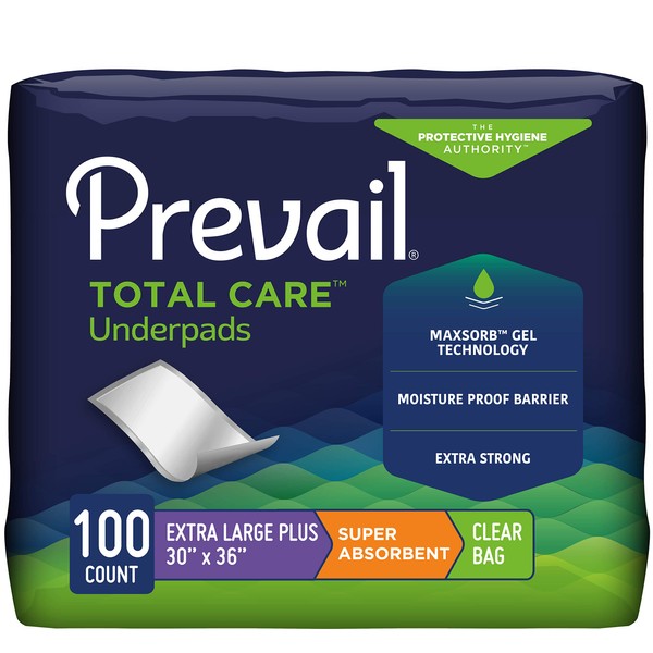 Prevail Super Absorbent Disposable Underpads 30" x 36", Peach color, Case of 100(4 bags of 25)