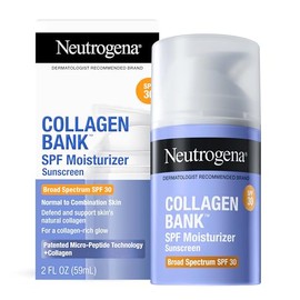Neutrogena Collagen Bank Crema Hidratante Facial, Protector Solar de Amplio Espectro SPF 30 Crema de Colágeno Antienvejecimiento para Cara y Cuello, Micro-Péptidos, Sin Residuo Blanco 2 fl oz y