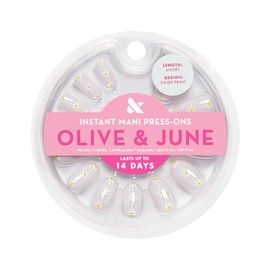 Olive & June Instant Mani Press-On Nails | (Glue) Short, Round 42 Fake Nails, 21 Sizes Non-Toxic | Long-Lasting Recycled Materials Realistic Look | Salon-Quality at Home | Daisy Chain