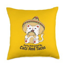 Cats, Tacos, and Endless Charm Kitten Fiesta: Taco Lover Throw Pillow, 18x18, Multicolor