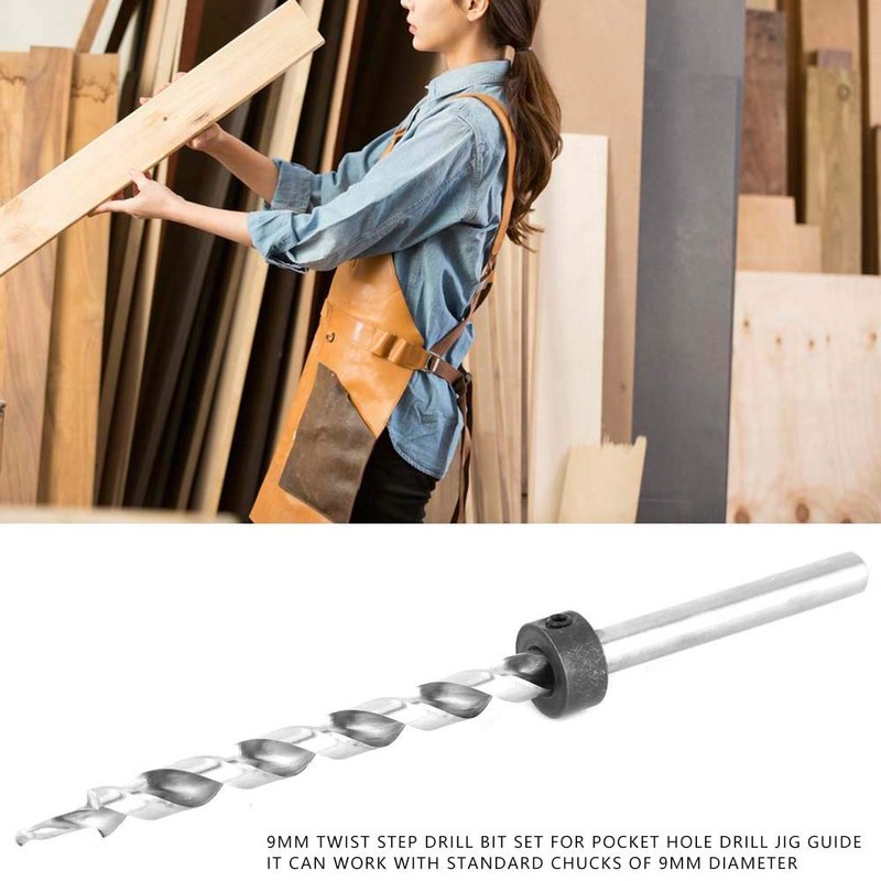 Uadme Pocket Hole Jig Drill, 9 mm Round Shank Spiral