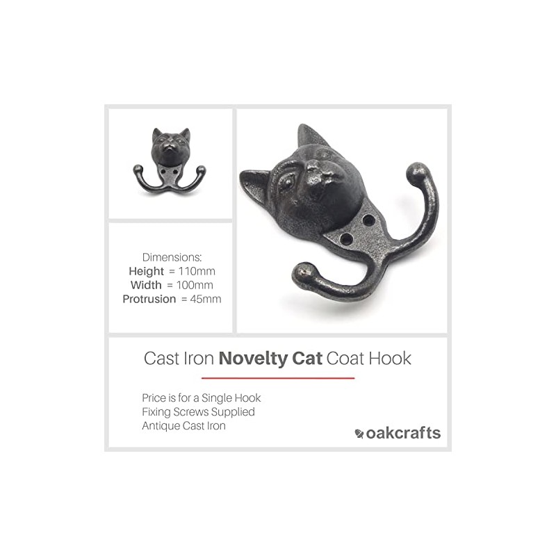 Cast Iron Novelty Cat Coat Hook - 110mm x 100mm