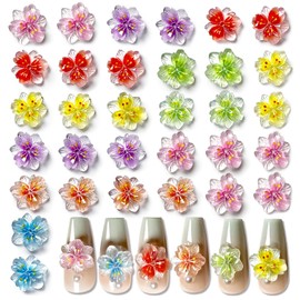 LIFOOST 50pcs 3D Colorful Flower Nail Charms, Resin, 7 Colors, Flower Shape, Nail Art Charms