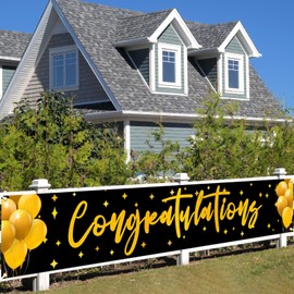Congratulations Yard Banner Class of 2025 Graduation Party Decorations Gold Black Graduation Signs Outdoor We're So Proud of You Congrats Grad 2025 Decorations 9.8 * 1.64 Ft