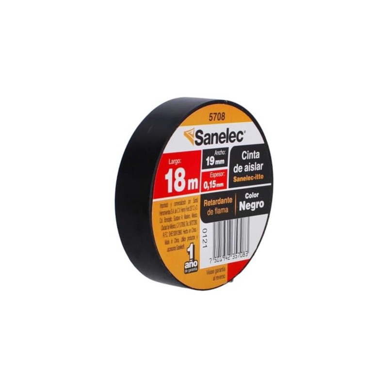 Cinta de Aislar Sanelec5708 Negro 19mmx18m