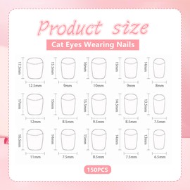 AstraGlam 3D Cat Eye Press On Nails with 15 Different Sizes, Stick on Nails with Soft Gel in Five Colors, Ideal for Nail Salons and DIY