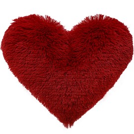 vctops Faux Fur Heart Shaped Throw Pillow with Insert Soft Plush Throw Pillows Decorative Fluffy Throw Pillow for Living Room Bedroom Car Office (Wine B, 16"x20")